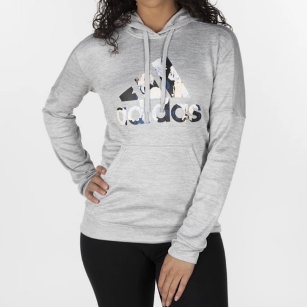 Adidas‎ Women Gray Floral Logo Climalite Hoodie Sweatshirt Activewear Size Small